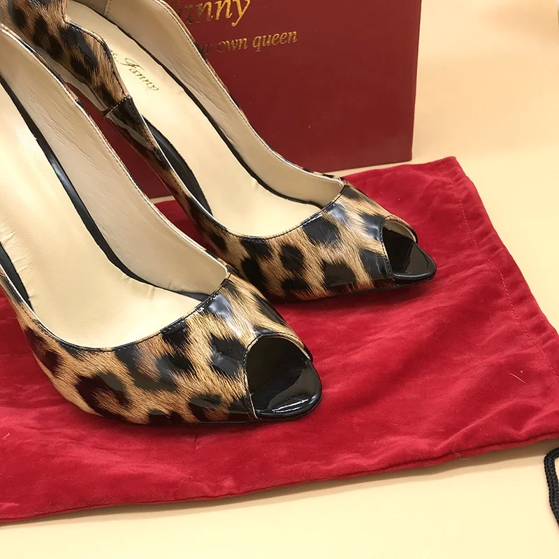 New Arrival Red Bottom Peep Toe Leopard Shoes Sexy High Heels Women Stiletto Pumps Shoes Plus Size
