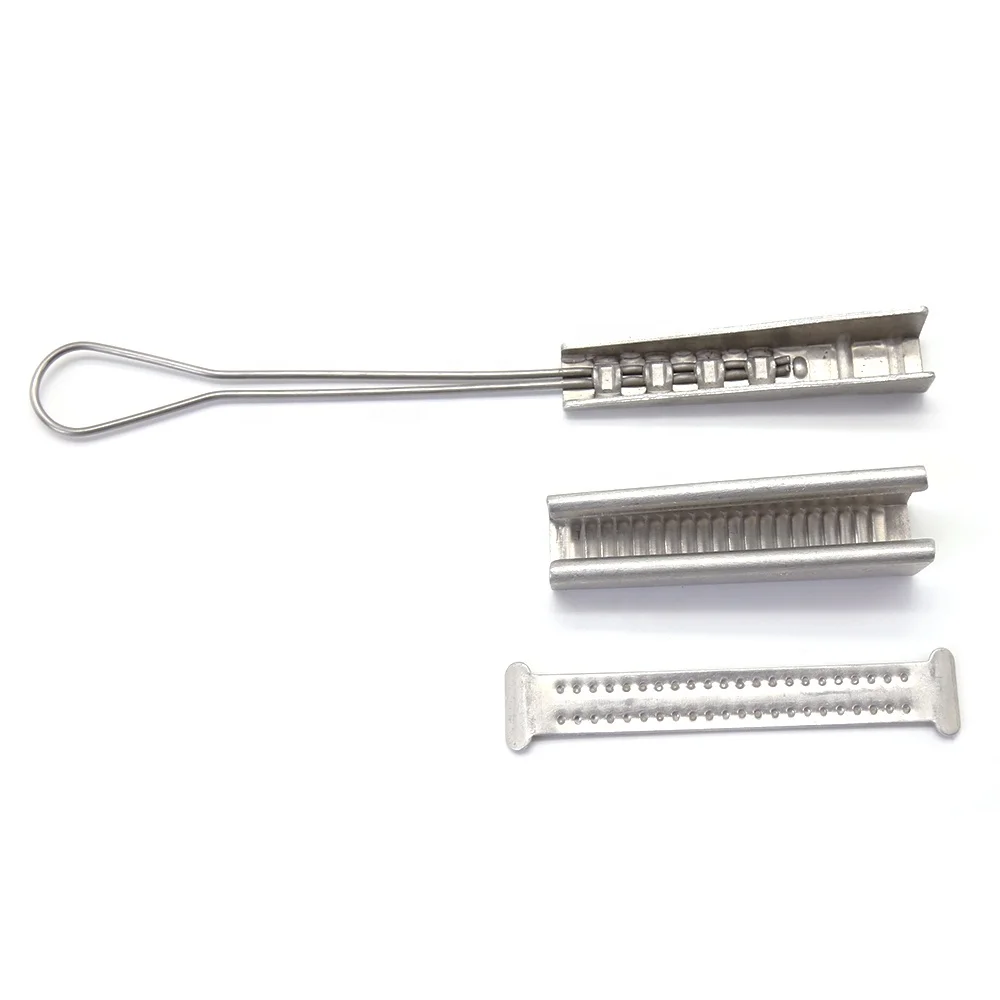 2 Pair Telecom ftth fiber optic tension Stainless Steel Drop Wire Clamp for Aerial Cable