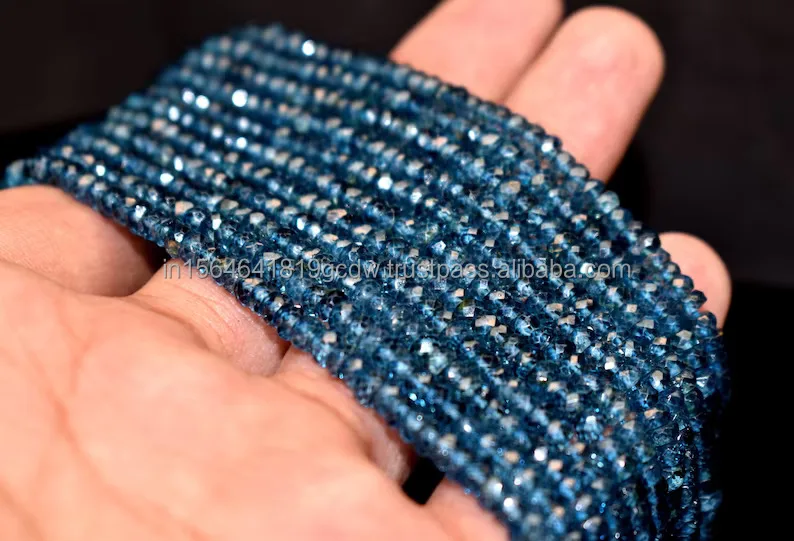 Genuine London Blue Topaz Faceted Rondelle Beads for Necklace Making 4mm Topaz Faceted Rondelle Beads Strand 13 inches