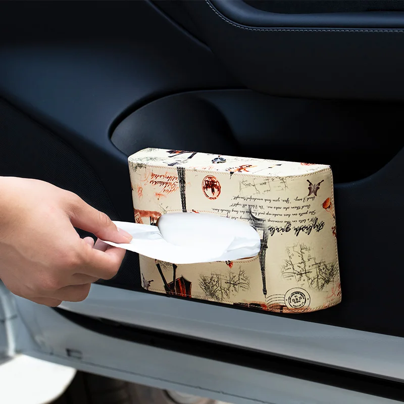 2021 New Car Interior Accessories Portable Visor Tissue Holder PU Leather Box Organizer