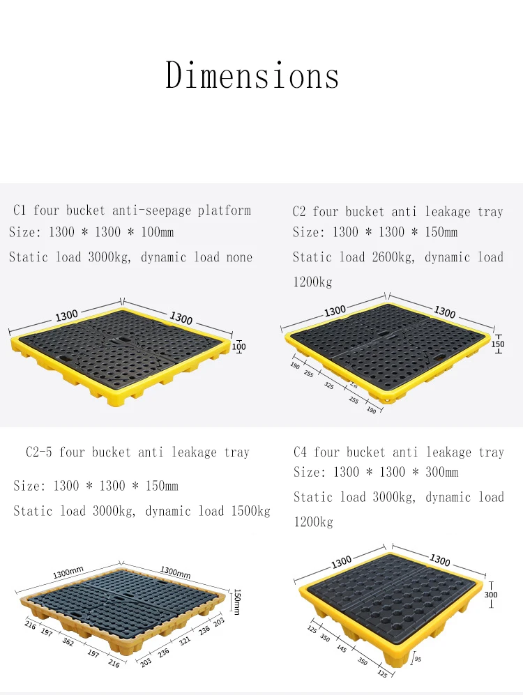 Good Quality1300*1300 Four 4 Ways Entry IBC Spill Containment Pallet Plastic Oil Drums Tray