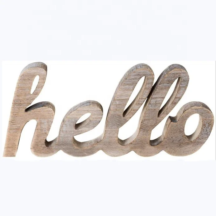 Hello Cutout Sign Made of Natural Wood Rustic Home Gallery Wall Decor