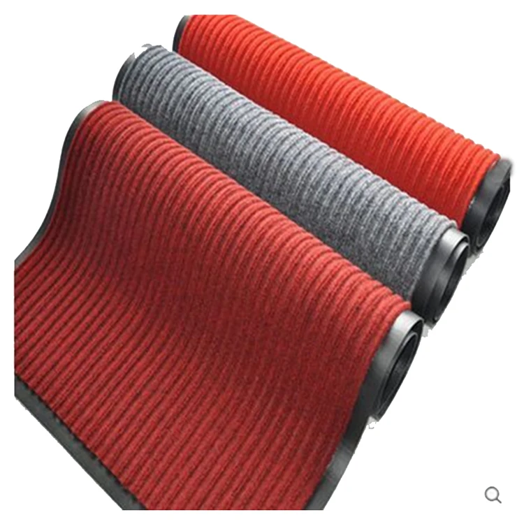 Anti-slip Double Stripe Door Mat Needle Punched PET/PP Doormat Carpet With PVC Backing