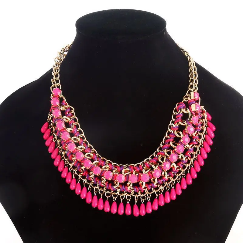 Boho Wholesale Personality Turquoise Short Necklace Thai Wax Wire Braided Clavicle Chain