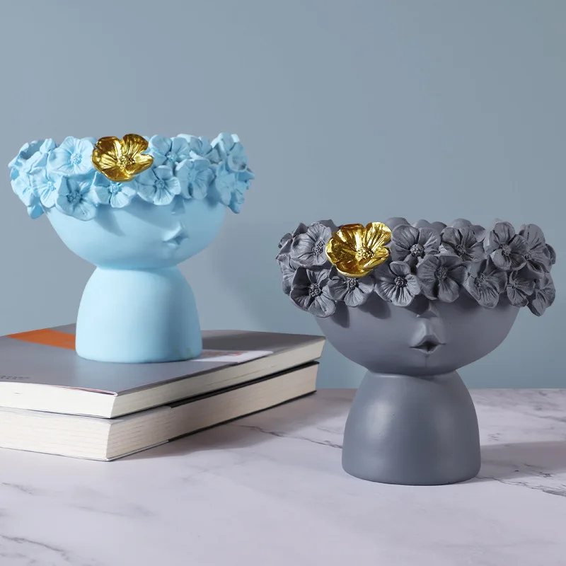 Nordic style resin decoration crafts ornaments character head resin flower pot