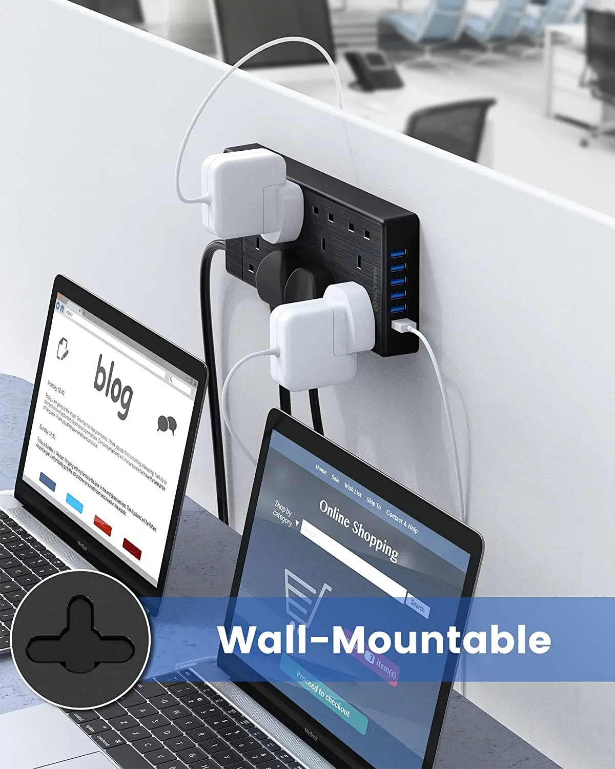 Universal UK Standard Surge Protector Wall Mount New Power Strip With USB Charging Ports 8 Way Outlet Extension Plug Socket