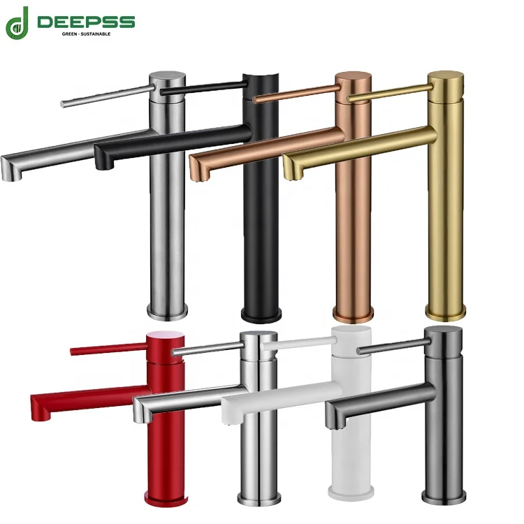 Deepss Factory Supplier Bathroom Mixer 304 Stainless Steel White Basin Faucet With Slim Luxury Handle