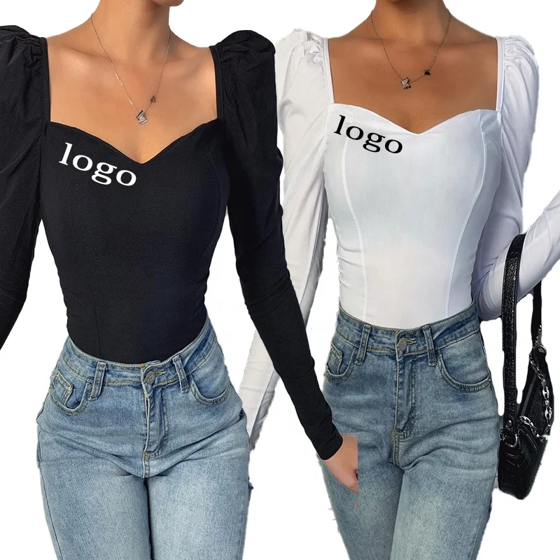 Sweetheart Neck Evening Party Clothing New Style Long Sleeve Puff Sleeve T-shirt Top Fashion Ladies Bare Belly Bottoming Shirt