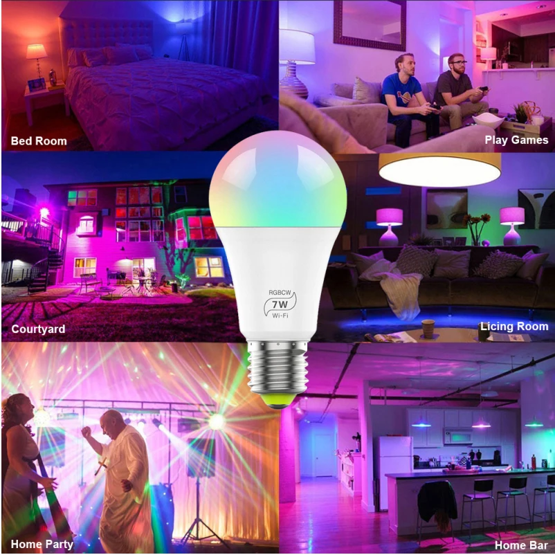  Wi-Fi Светодиодная лампа E27 RGBCW 9 Вт Google Home Alexa Travel Mult Light с дистанционным управлением Tmall Genie Voice для мобильного телефона умная