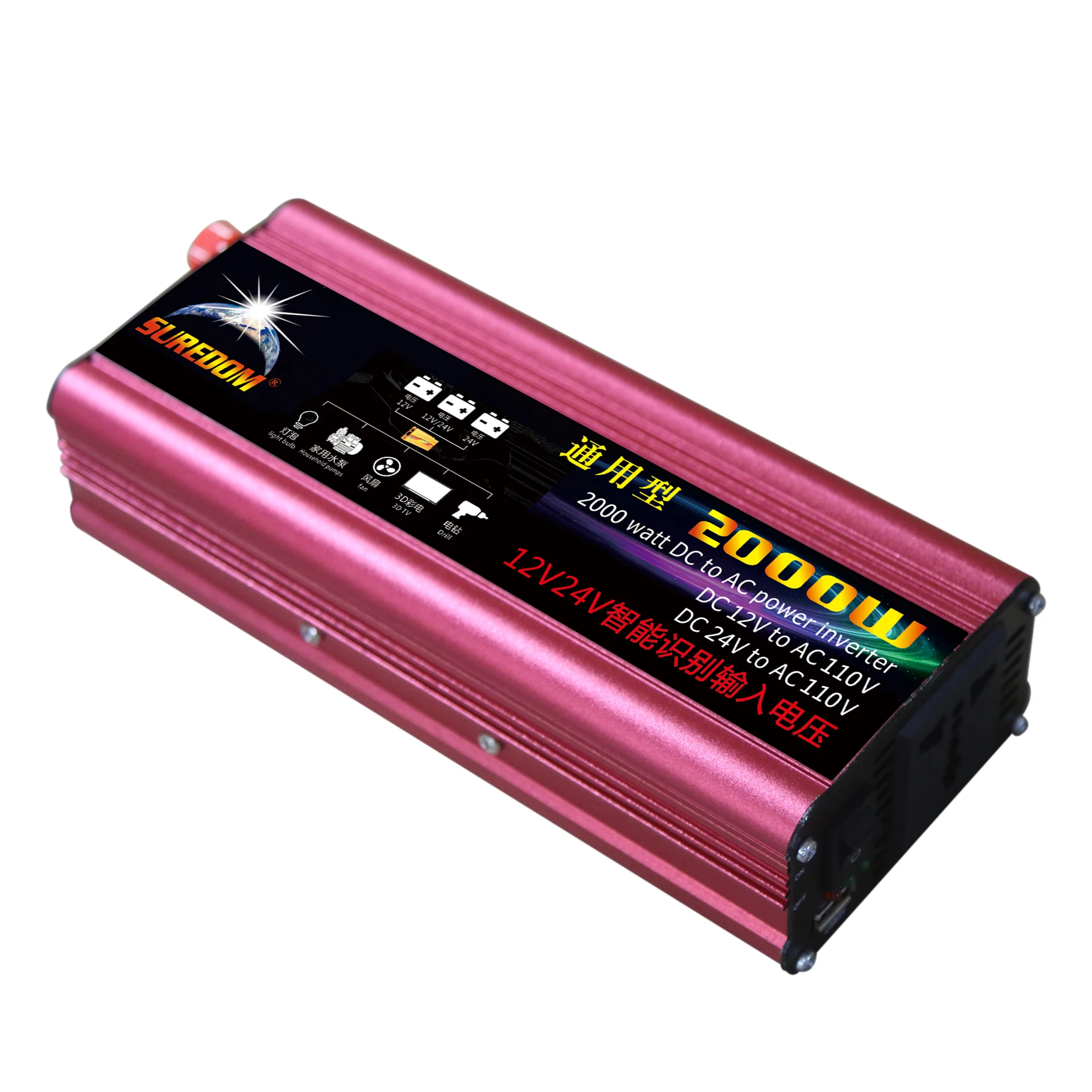Universal Socket 12V 24V DC TO 110V 220V Power Inverter 2000w With Led Indicator