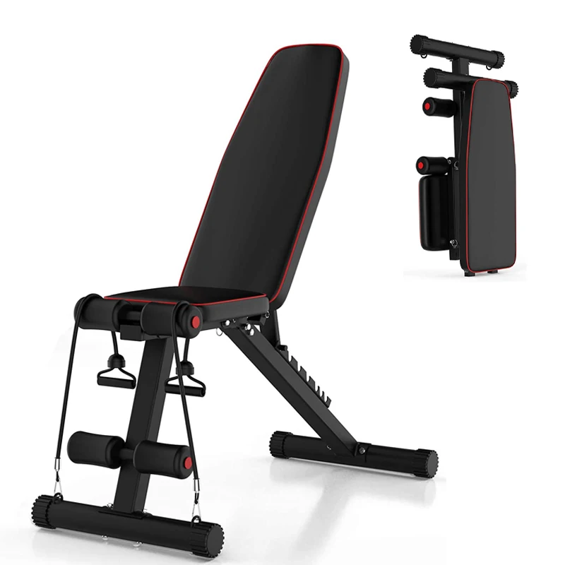 
FlagWorld 400lbs Capacity Adjustable Folding Dumbbells Weight Incline WeightLifting Workout Bench Home Gym With Elastic Ropes 