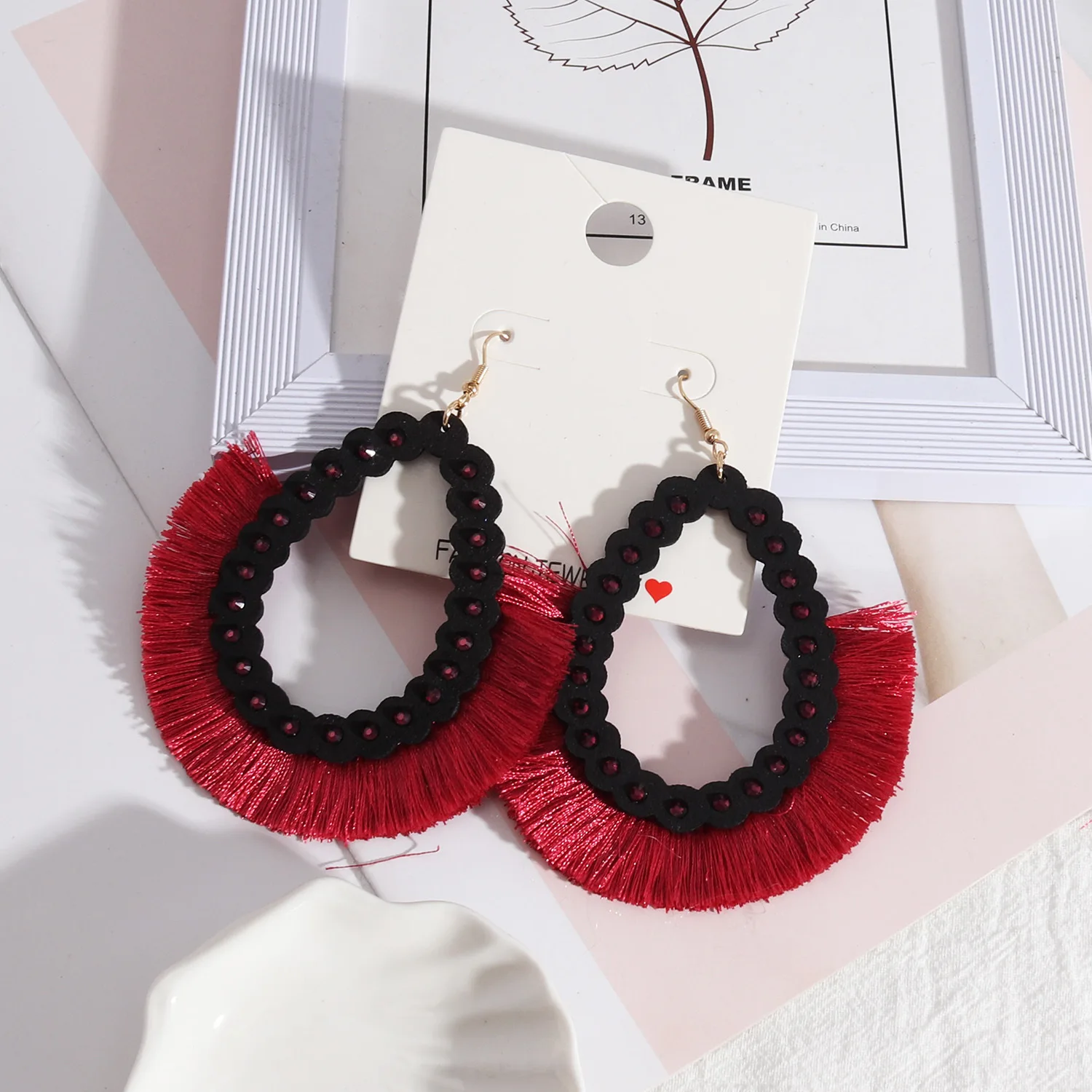 Waterdrop Wooden Earrings wood thread Tassels Earrings for Women Fashion Designer Jewelry