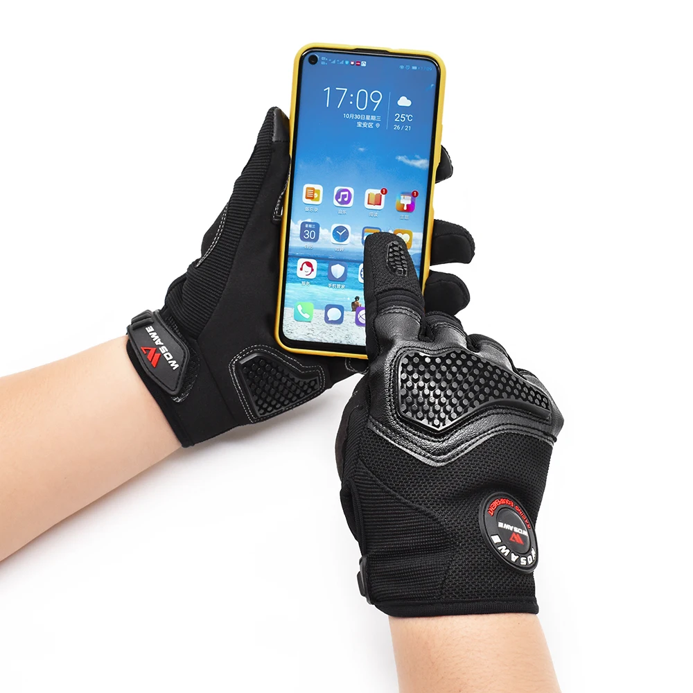 WOSAWE Motorcycle Gloves Touchscreen PU Leather Microfiber TPU Full Finger Gloves Protective Gear