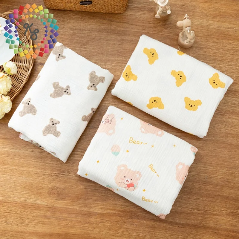 100% Cotton Double Layer Gauze Muslin Printed Fabric For Baby Swaddle