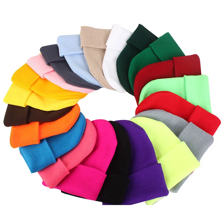 
Fashion Flexible Custom Long Ribbed Acrylic Warm Winter Knitted Cuffed Beanie Hats 