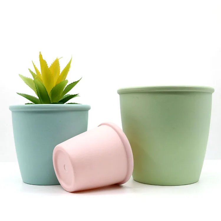 Round Thick Mouth Home Plastic Colorful Artificial Plant Flower Pots Planters Indoor