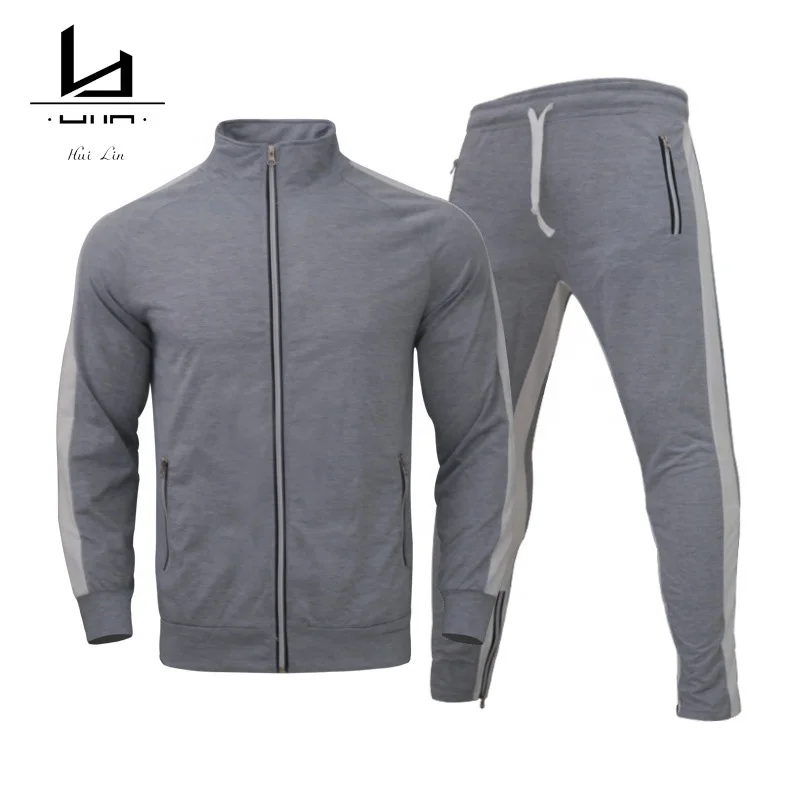 casual jacket and jogger pant for men polyester fabric gym fitness set new fashion clothing with draw strings two pieces men set