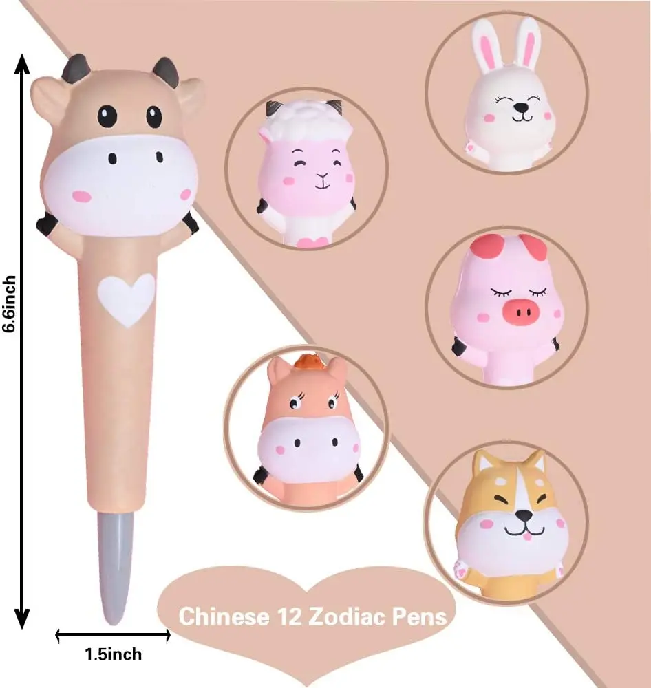 FW41 Kawaii/оптовая продажа ручка-антистресс милые 12 животных мягкие ручки игрушка для снятия стресса из искусственной кожи школьные принадлежности Ароматические гелевые детей