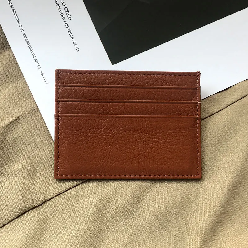 Vintage cowhide leather card holder with multiple simple wallet card slots