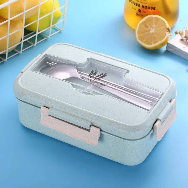 
Wheat straw Plastic material Keep warm lunch box set Leakproof Microwave kids lunch box bento 