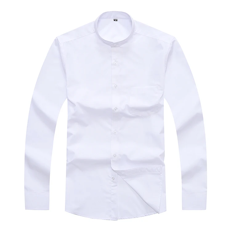 White Men Shirt 2022 New Banded Collar Mens Shirt Male Solid Long Sleeves Casual Cotton Oxford Mandarin Collar Shirts