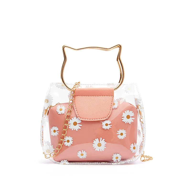 
Newest best price PVC transport crossbody hand bag women in summer small bags with mini leather pocket and chain strap for girls 