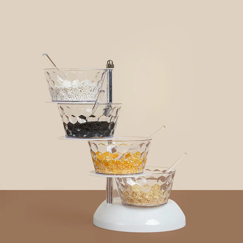 
standing type rotatable seasoning jar box Kitchen transparent plastic condiment storage box 