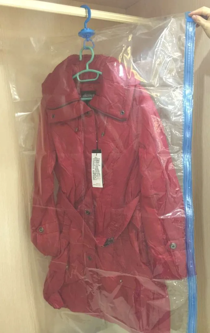 Airtight Plastic Space Saver Jacket Vacuum Storage Bag Dress Storing Garment Clothes Organizer Travel with Pump