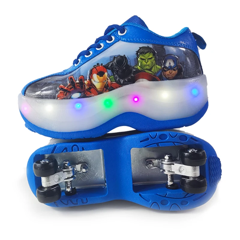 Factory Sales Kids LED Light Up Deformation Roller Skates Shoes Sneaker with Wheels for Children
