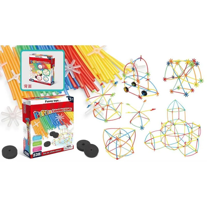 High quality diy educational game plastic pipe connector small straw building blocks toys for sale