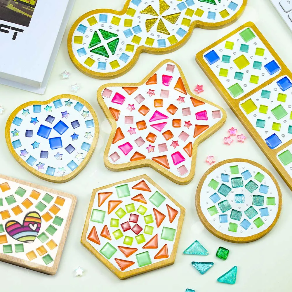 2 Sets Glass Mosaic Tiles for Crafts Handmade Mosaic Coasters Kit DIY Craft Dec.