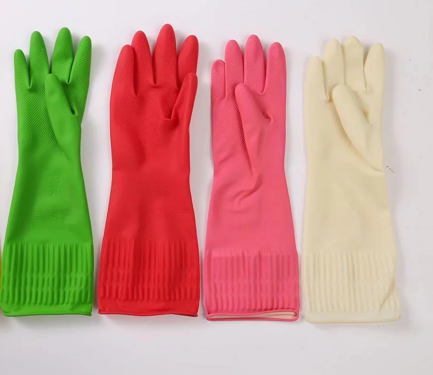 Wholesale nature latex household cleaning  water proof  long Cuff Customized Color package work glove