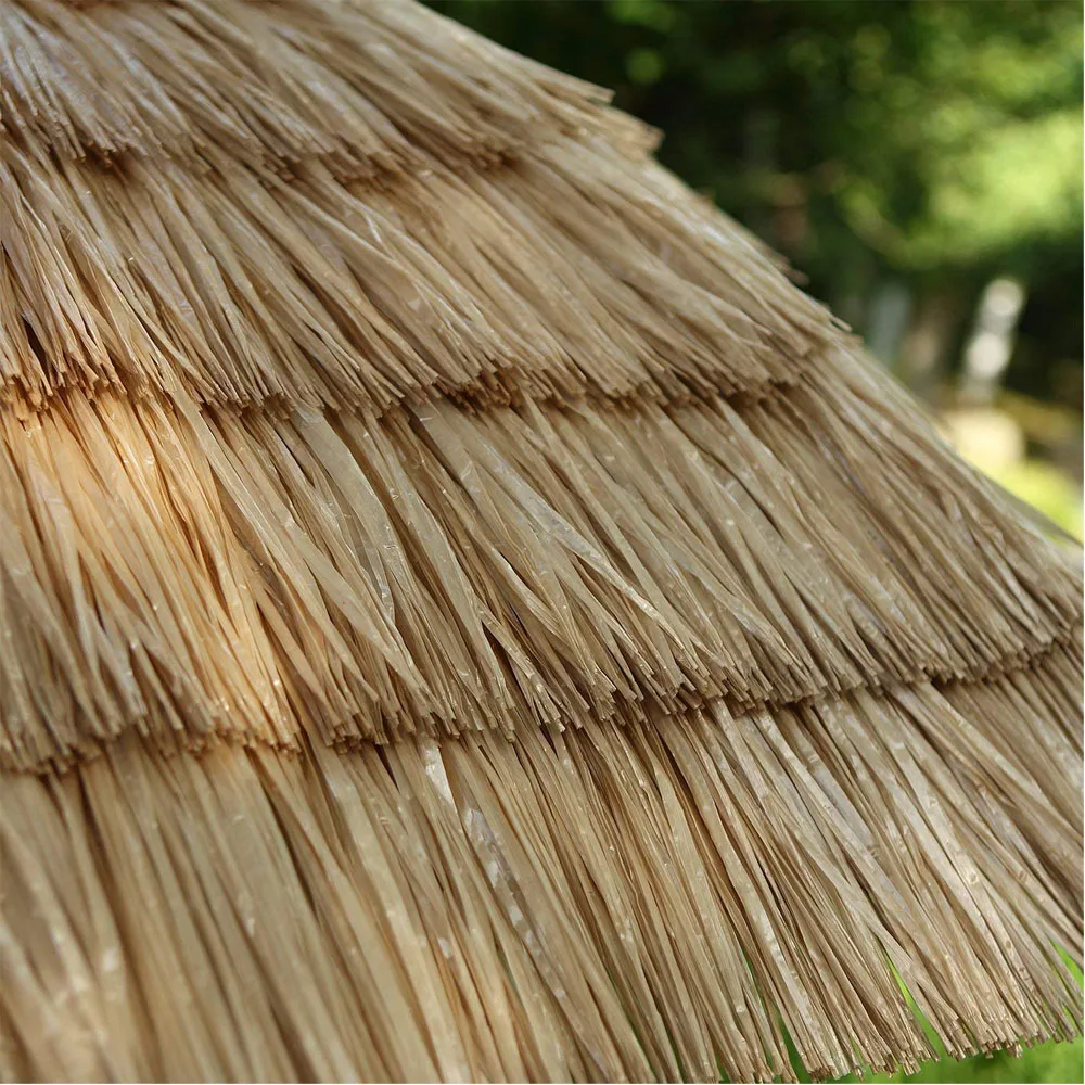 China Small Luxury Decorative Cheap Fashion Light Outdoor Beach Promotion PP Grass Straw Umbrella With tasselss