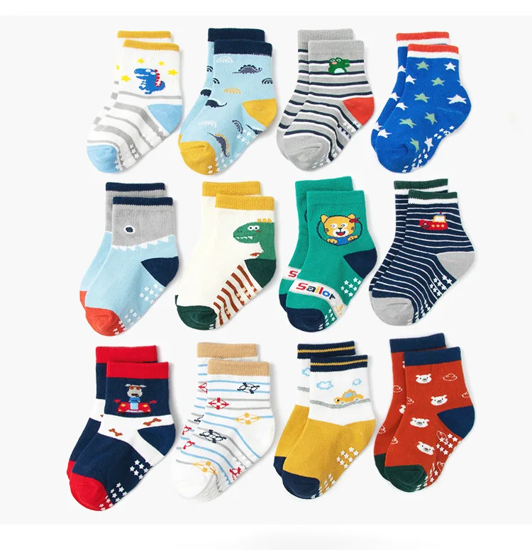 Restock Happy Children Floor Socks Newborn Toddler Infant Funny Boy Non Slip Grip Baby Anti Slip Kids Cartoon Socks Cotton Socks