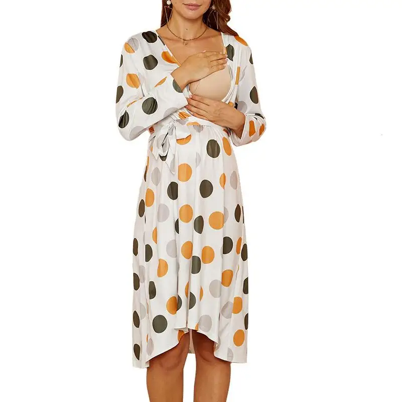 
Soft 95%bamboo 5%spndex Maternity Polka Dot Breast Feeding Dress 
