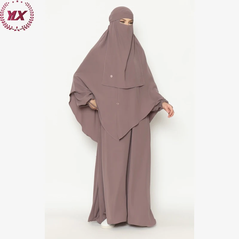 Мусульманский головной платок Niqab исламский хиджаб для женщин цзилбаб абайя шифоновый трехслойный длинный химар индонезийское Молитвенное платье