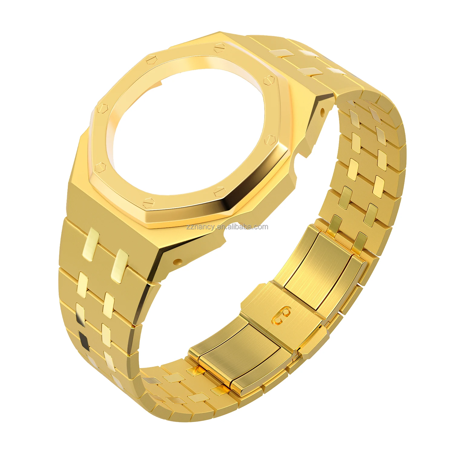 GuHe Replacement Parts Full Stainless Steel Shiny Intersand Wrist Watch Case with Strap for casio Mod Kit Gshock GA2100