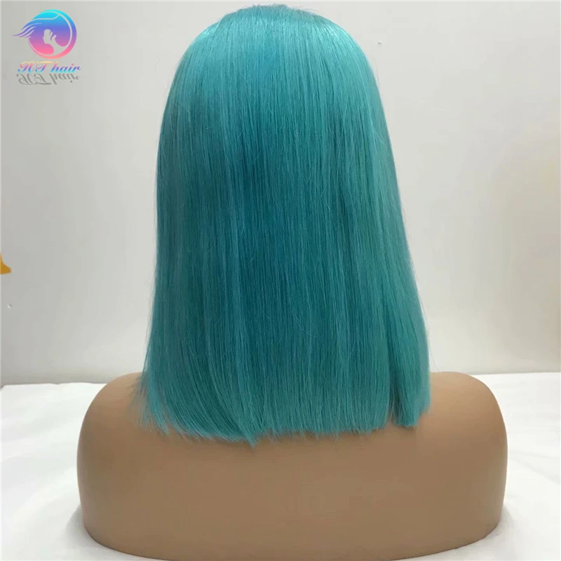 Free Lace Samples 10inch Brazilian Hair Ombre Bob Human Hair Wig Blue Long Light Brown Swiss Lace Blonde Lace Front Wig