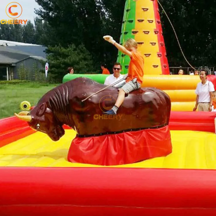 Crazy inflatable ride on animals outdoor playground bull riding inflatable mechanical rodeo bull ride