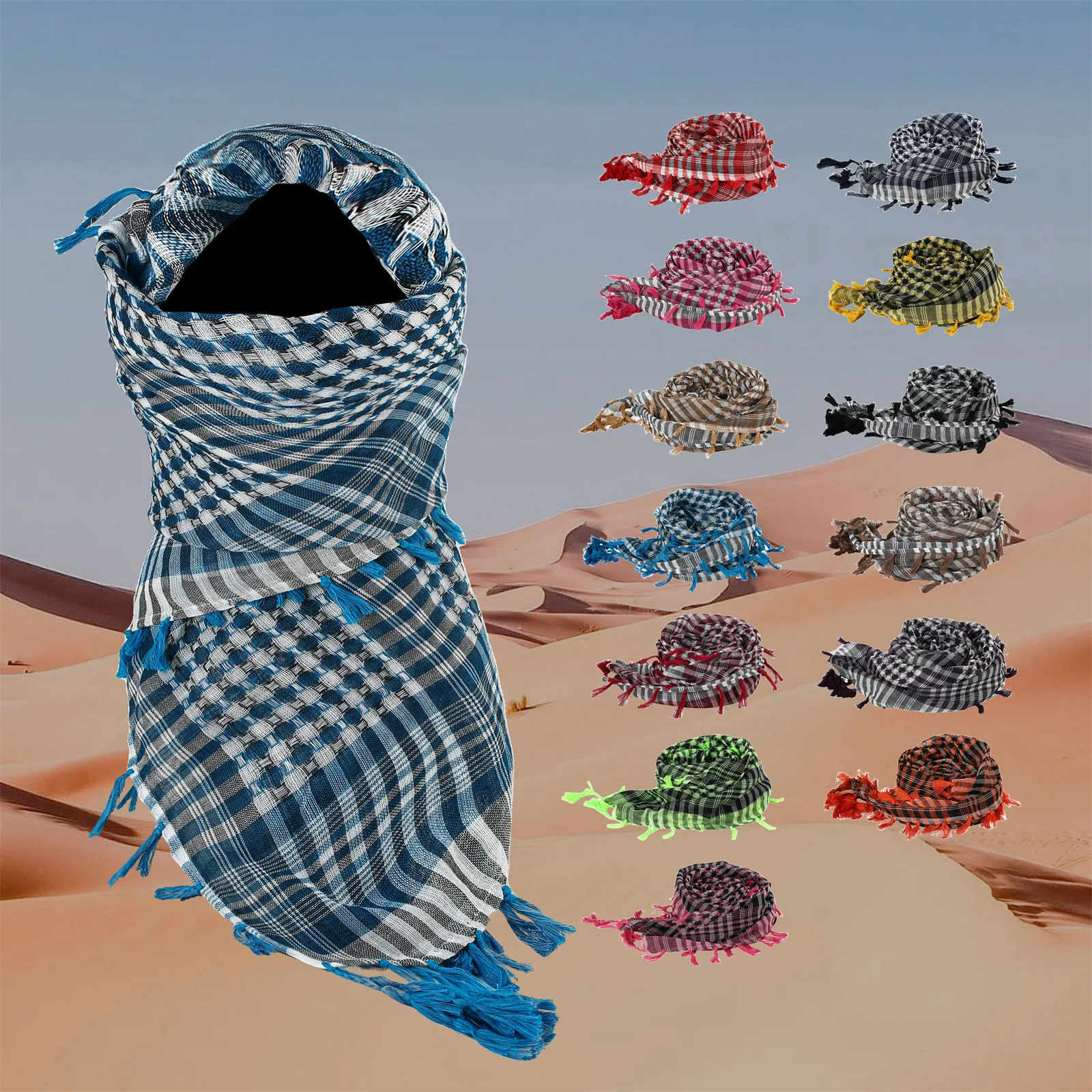 Square Arabic Polyester Fabric  Shemagh 120*117 cm Outdoor Jacquard Kaffiyeh Bandana Muslim Tassels Hijab Headband Shawl