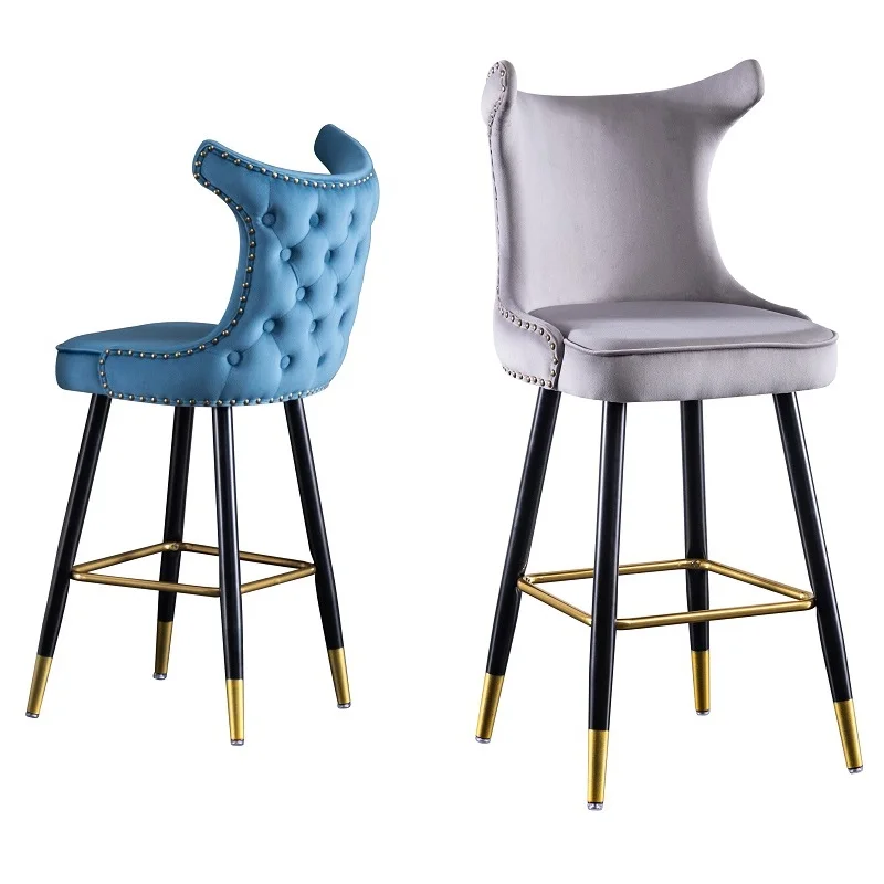 Velvet Golden Metal Legs Bar Stool High Bar Red Counter Stool Chair