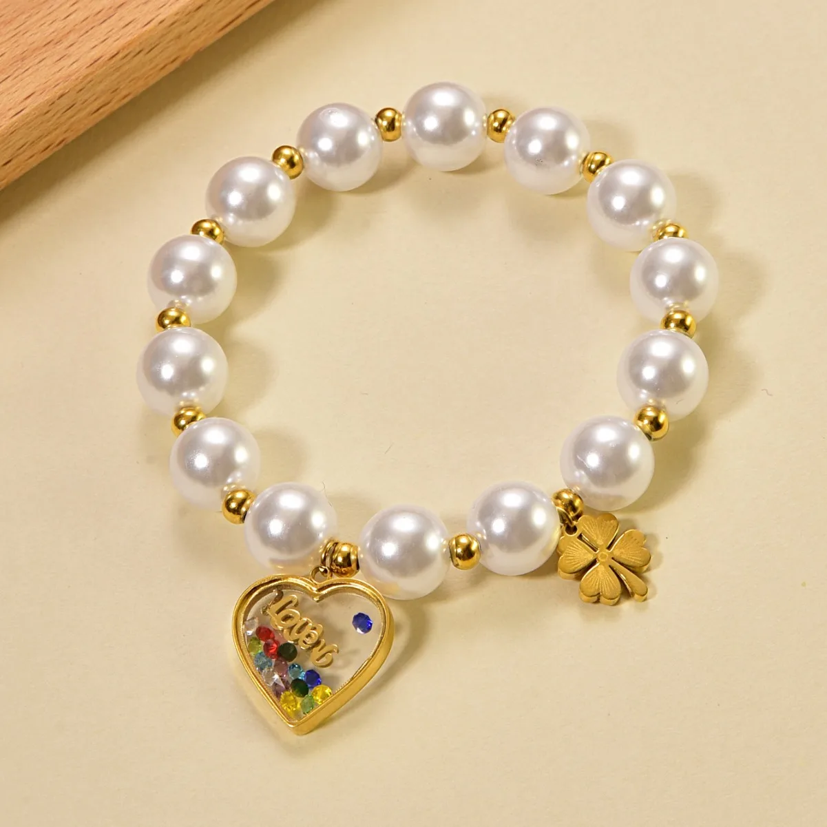 Hot Selling Blue Eye Designer Bracelet Crystal Rhinestone Beads Bracelet Heart Shape Pearl Bracelet Women Fashion Jewelry