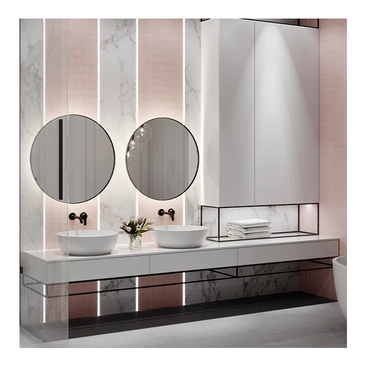 Modern simple design customize bath wall mounted furniture bathroom mirrored vanity cabinet with ceramic sink
