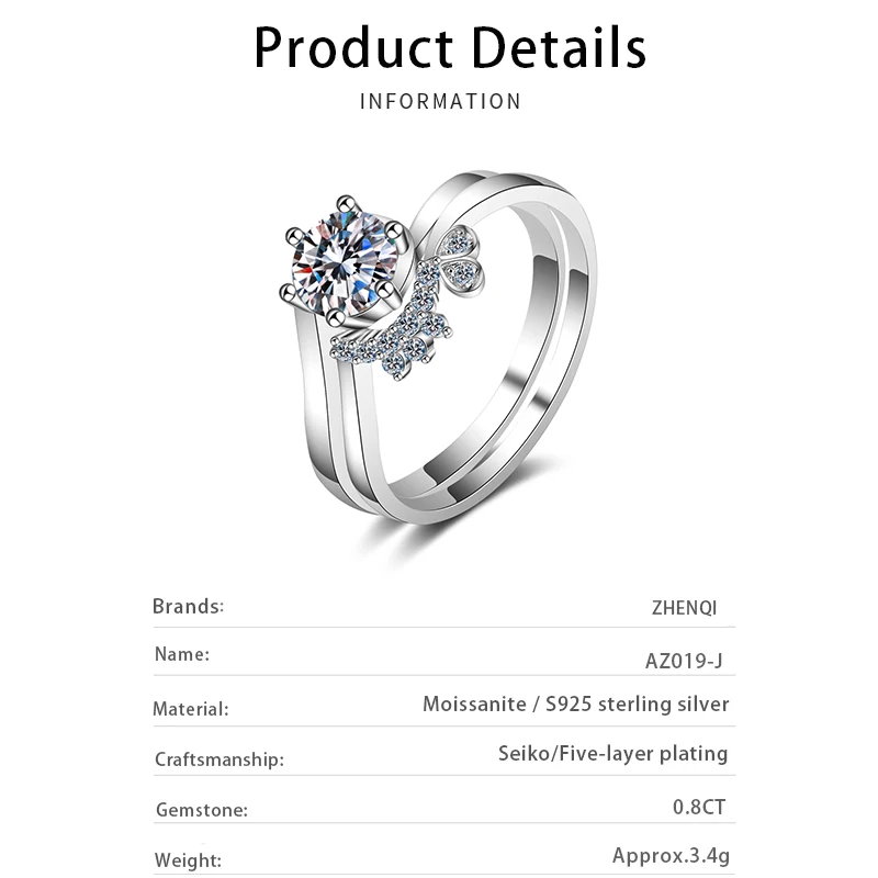 S925 sterling silver ring women manufacturers wholesale 80 points moissanite ring set Pt950 couple pair ring hot sale