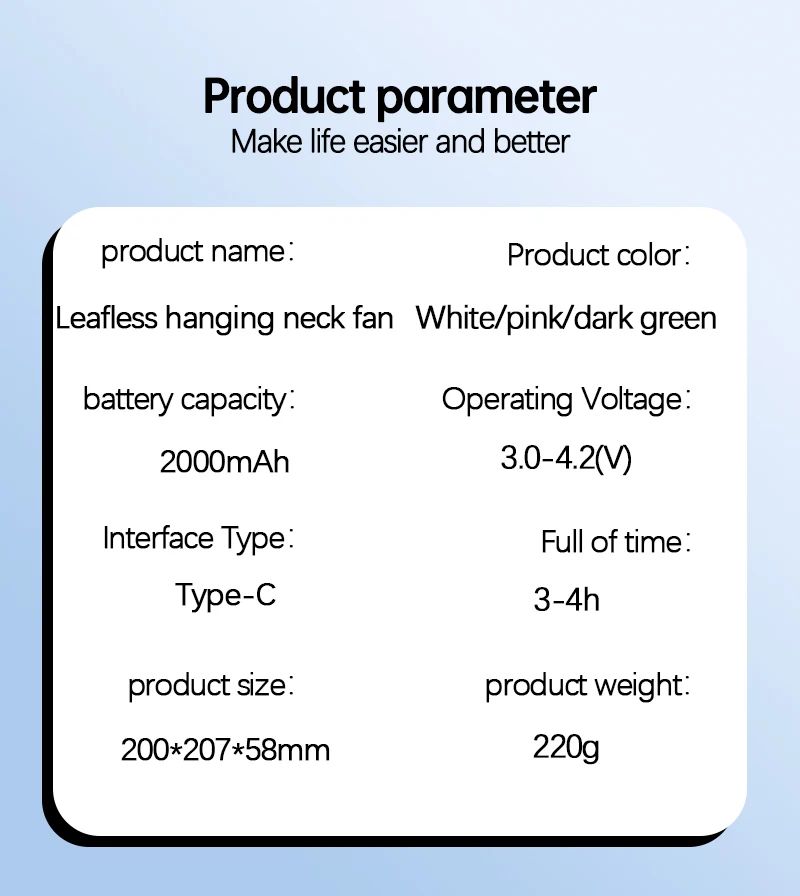 
2021 Hand Free 2000 mAh 3-Speed 6-Hour Battery Life Wearable Bladeless Fan Portable Mute M6 Neck Fan 