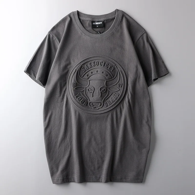 Custom printing Logo 100% cotton or polyester mens high quality business uniform Solid Color 3D Embossed  men T Shirt