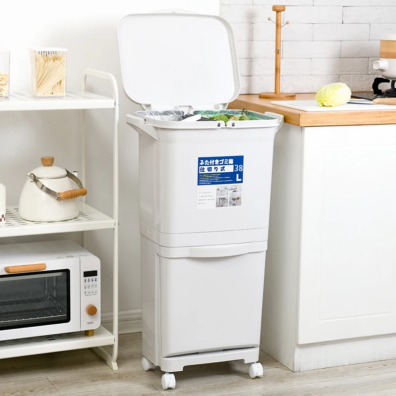 Контейнер для переработки 38 л, отсеки для двойных мусорных баков, однозакрывающиеся крышки, пластиковые внутренние ведра и ручки для переноски