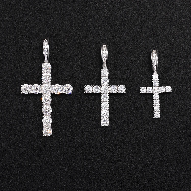 Ready to ship 2mm to 5mm white gold plated 925 sterling silver made VVS diamond moissanite cross pendant charm