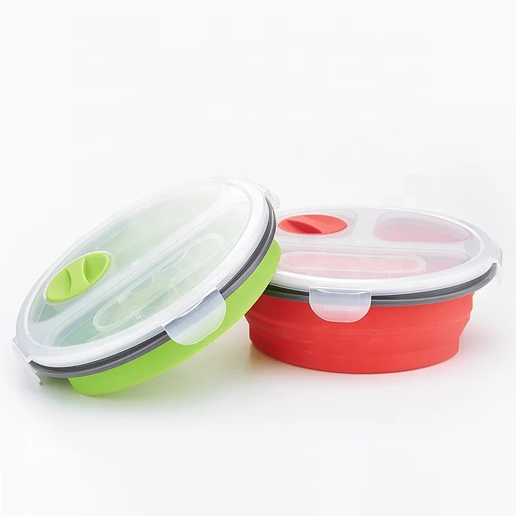 Best Price Superior Quality portable Round silicone bento lunch box silicone lunch box for kids with tableware