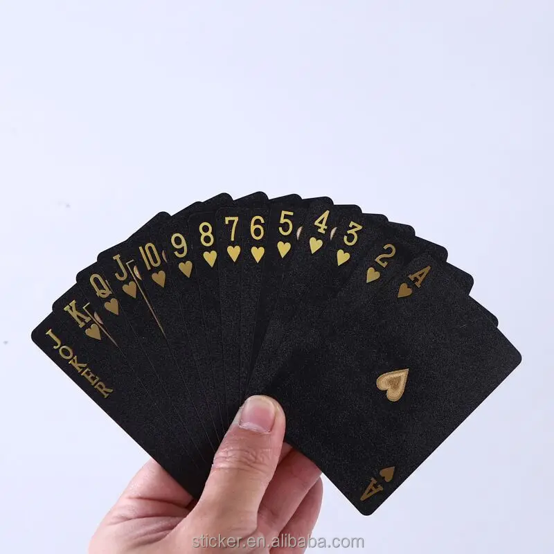 New Custom Personalized Plastic Poker Smooth Waterproof Black Playing Cards Gold Plated Durable Poker Decks Board Games